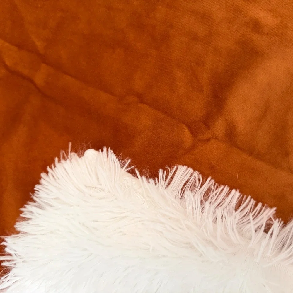 Throw Pillow Cover Set‎ 3pc NordECO HOME White Faux Fur Burnt Orange Velour 17.5